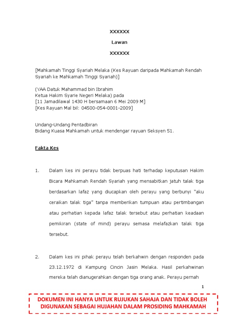 Contoh Surat Akaun Proses Cerai