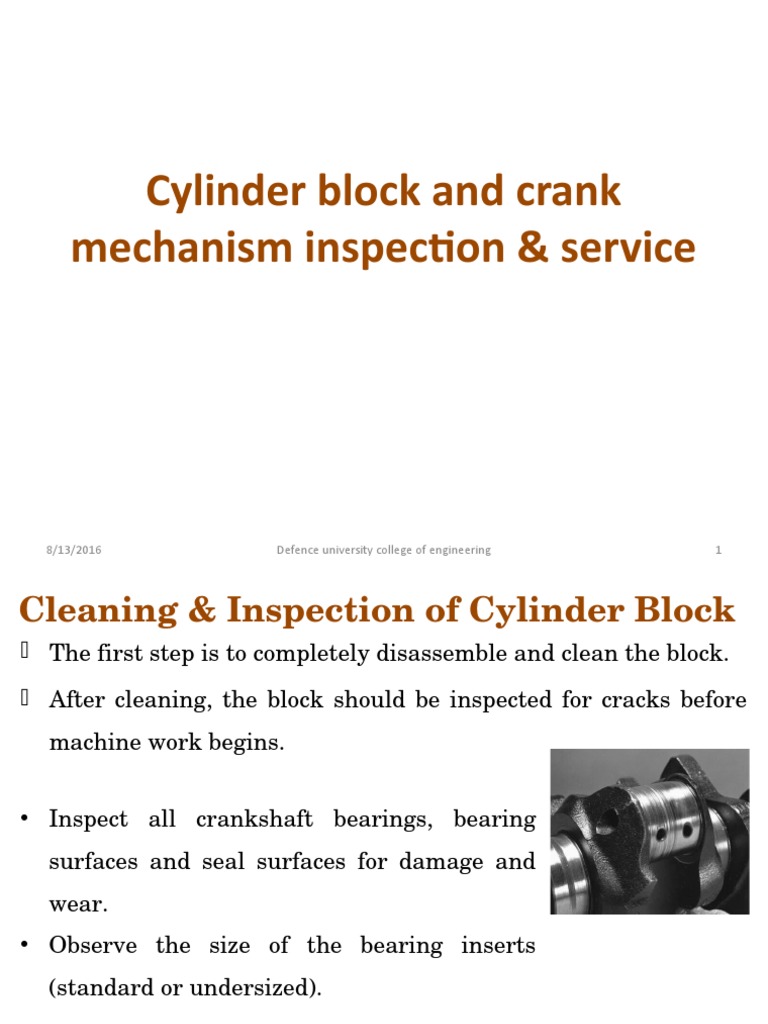 Cylinder Block and Crankshaft Inspection | PDF | Cylinder (Engine) | Piston