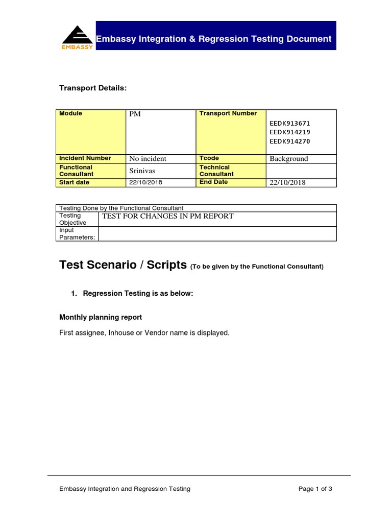 Embassy Integration Testing Overview | PDF