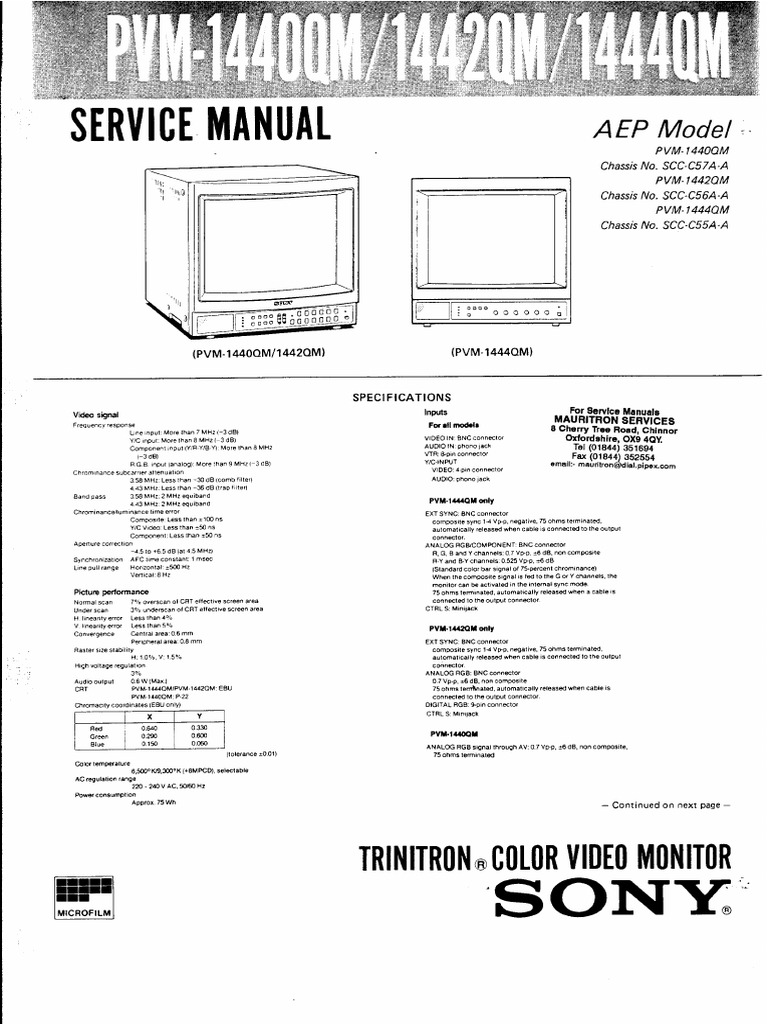 Sony PVM 1440QM 1442QM 1444QM Service Manual | PDF | Rgb Color