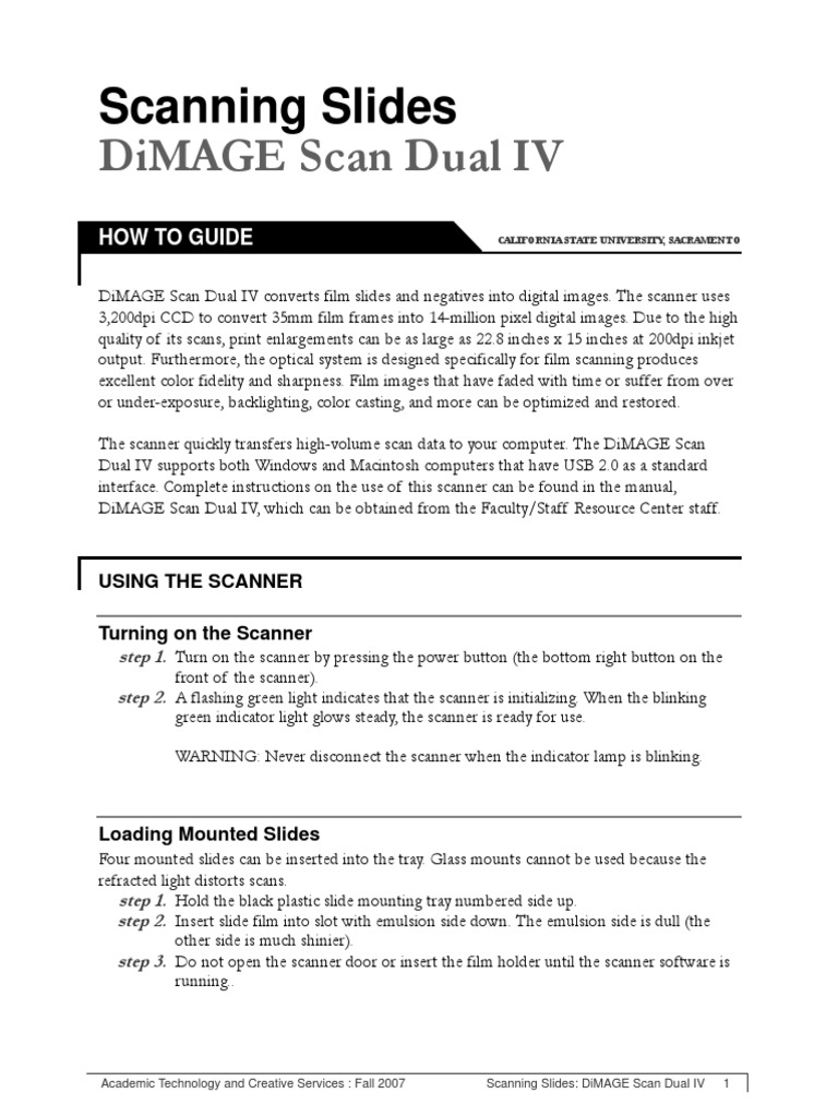 Dimage Scanner How To Guide PDF PDF Image Scanner Equipment