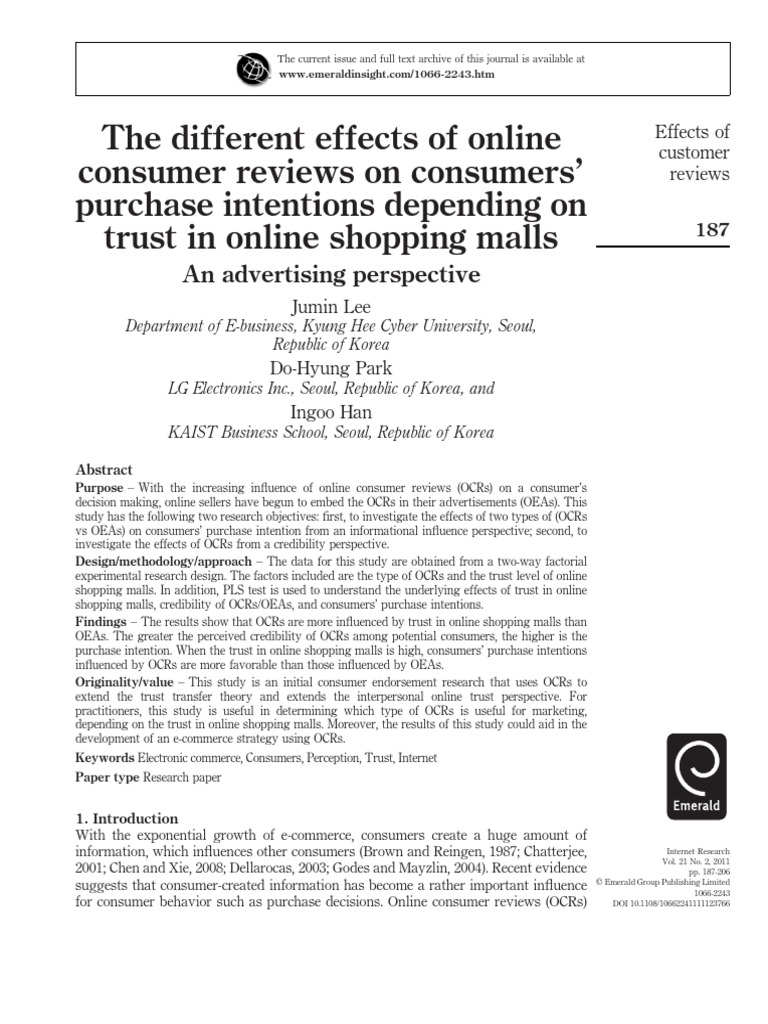 Impact of Online Reviews on Purchase Intentions | PDF | Online Shopping ...
