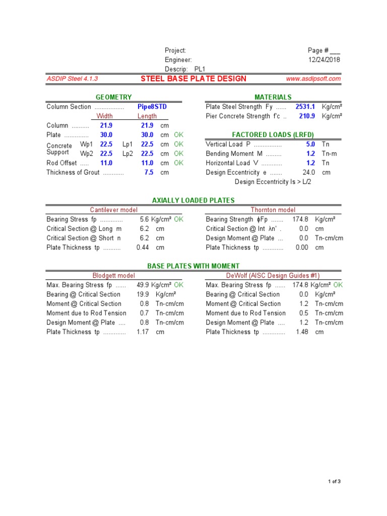 Steel Base Plate Design Analysis | PDF