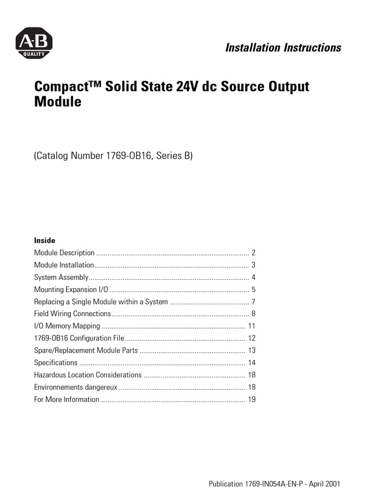 1769-OB16 - 1769-In054 - En-P PDF | PDF | Direct Current | Power Supply
