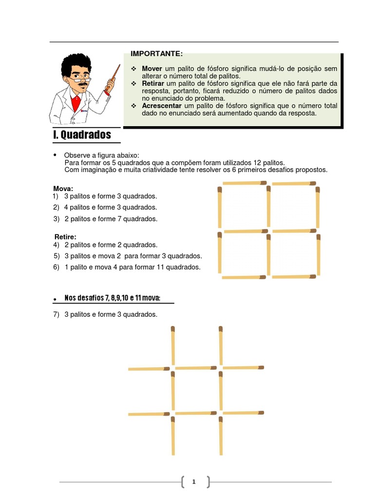 Desafios lógicos e criativos com palitos de fósforo | PDF | Lazer ...
