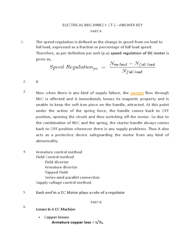 CT 2 Answer Key PDF Electric Motor Electric Generator