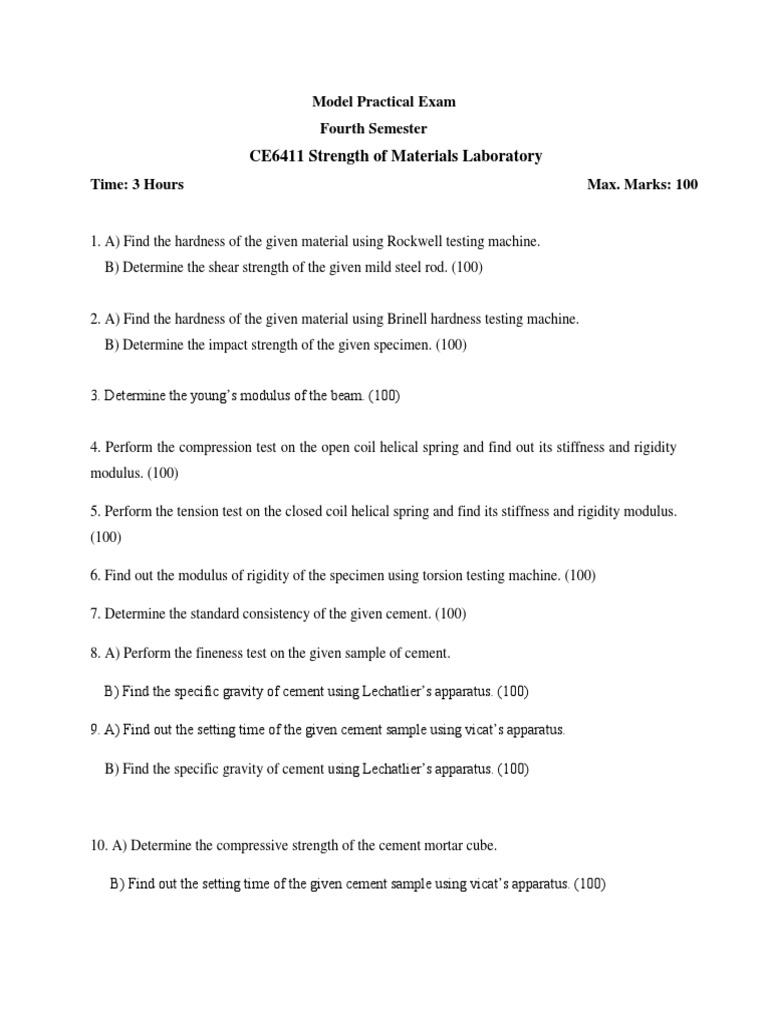 CE6411 Strength of Materials Laboratory 4TH PDF Hardness Strength