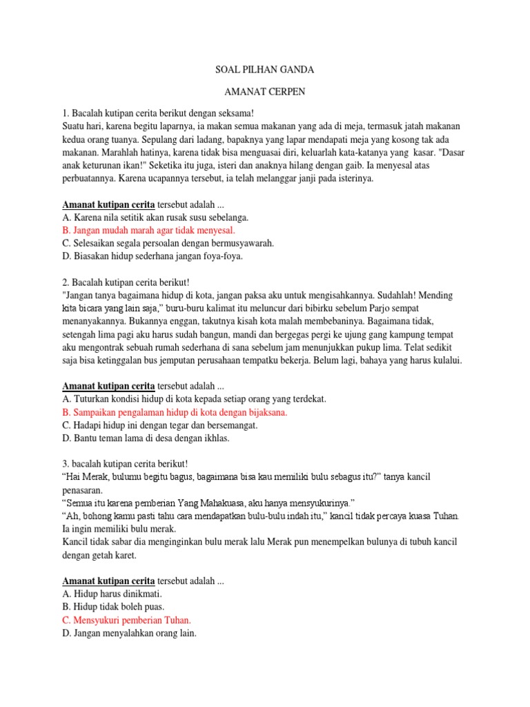 25+ Contoh Soal Menentukan Amanat Cerpen Kumpulan Contoh