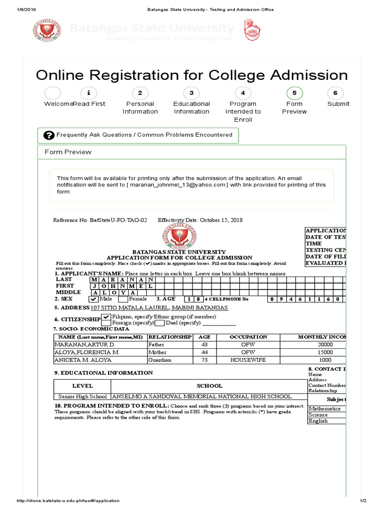 Batangas State University - Testing and Admission Office | PDF