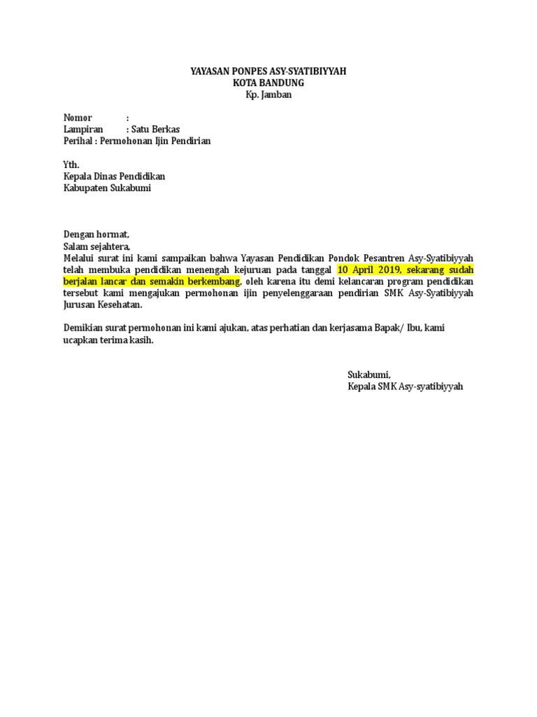 Surat Izin Kepala Sekolah Ke Dinas Pendidikan