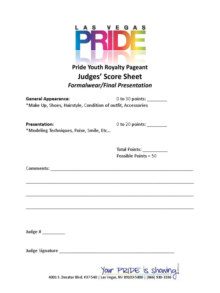 Pride Youth Royalty Pageant Score Sheet | PDF | Performing Arts | Leisure