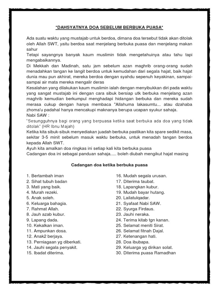 Dahsyatnya Doa Sebelum Berbuka Puasa Pdf