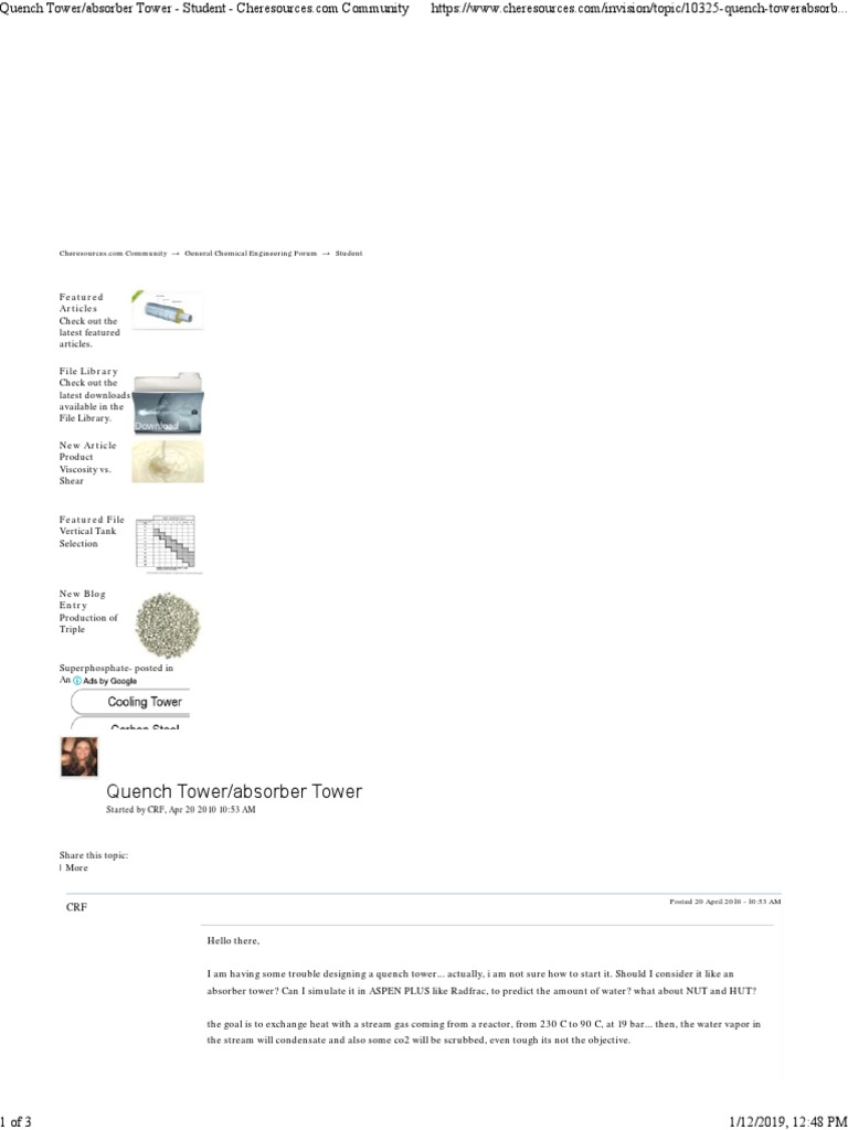 Quench Tower Design Considerations | PDF | Heat Transfer | Water