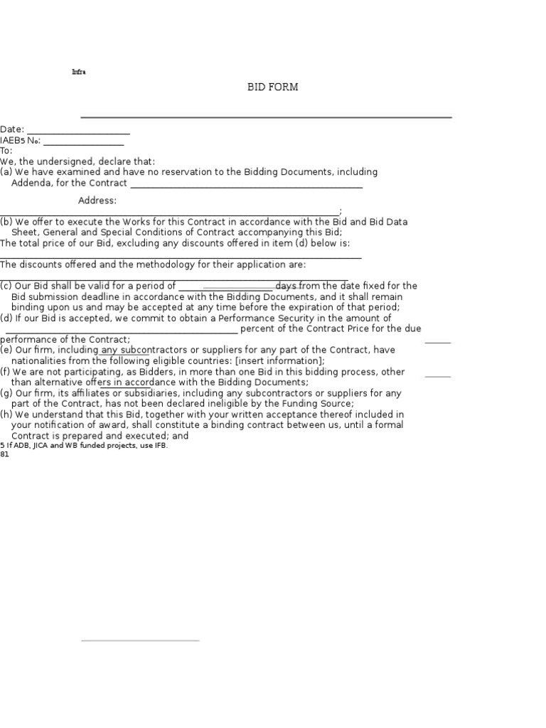 Bid Form Infra | PDF | Government | Social Institutions