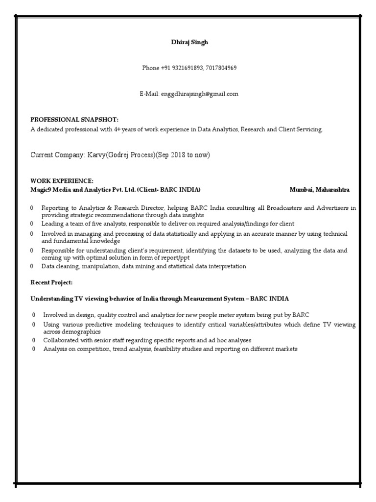 Data Analyst Profile: Dhiraj Singh | PDF | Analytics | Data Analysis