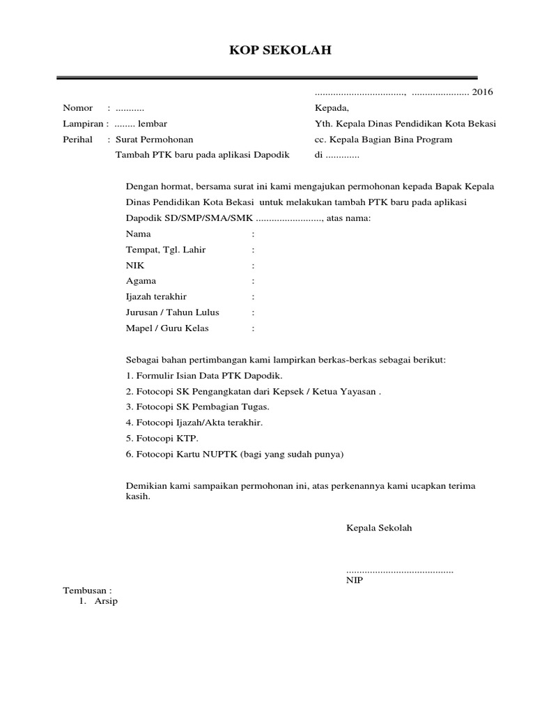 Kop Surat Dinas Pendidikan Kota Bekasi Contoh Kop Surat