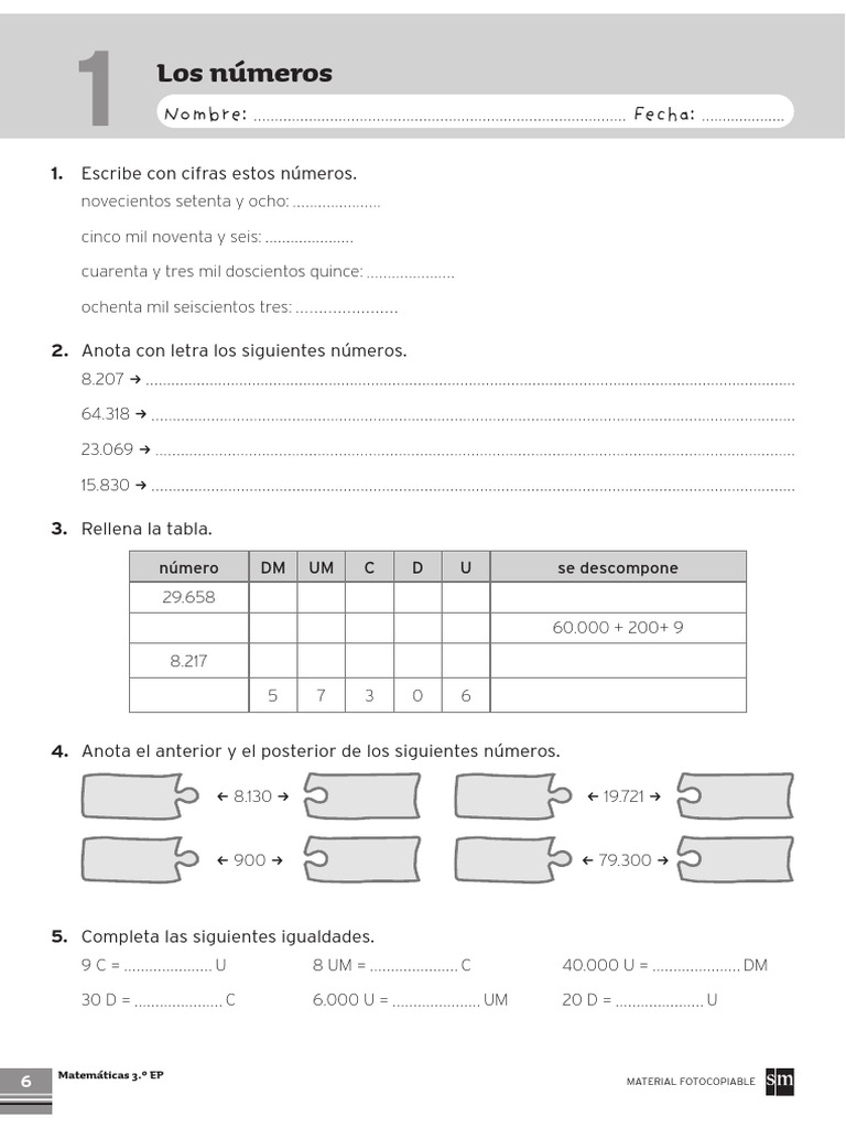 Matematicas Tema 1 Los Numeros 3º Primaria SM | PDF | Deportes | Ocio