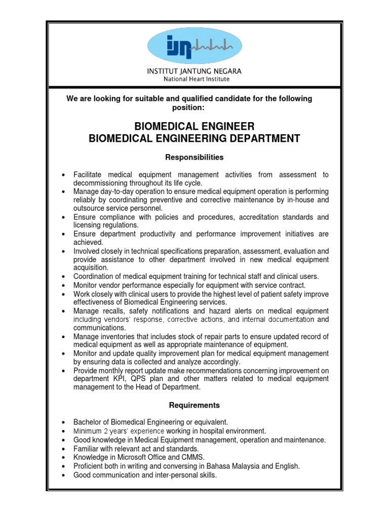 Advertisement Dec 2018 Biomedical Engineer | PDF | Biomedical ...
