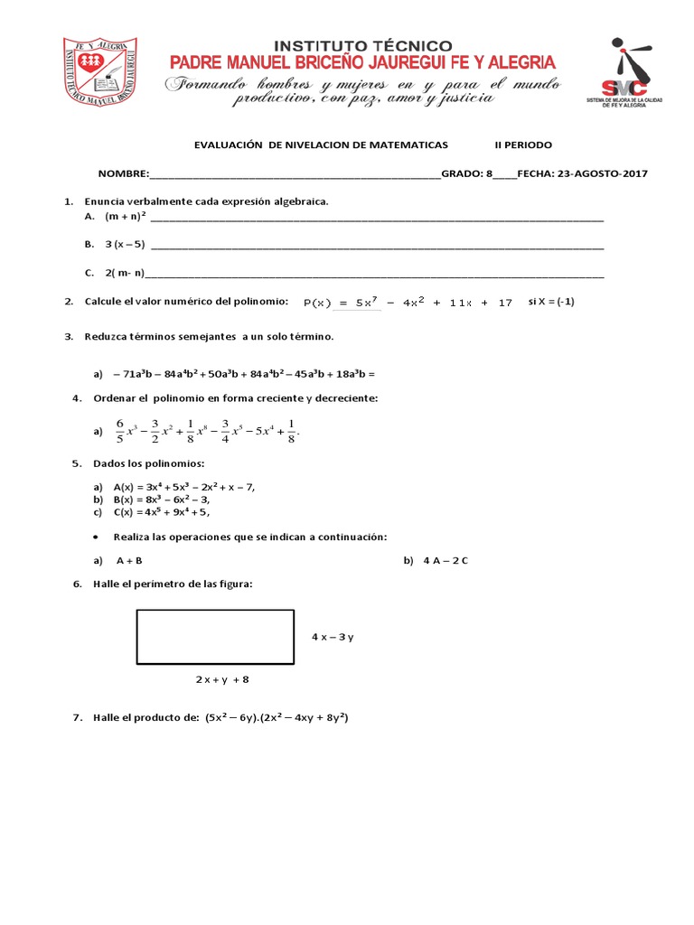 Evaluacion De Nivelacion Ii Periodo