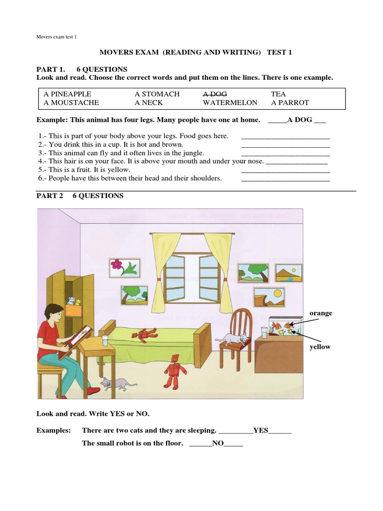 Movers Read & Write Test 1 PDF Test (Assessment) Foods