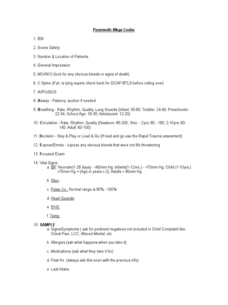 Paramedic Mega Codes Protocols Guide | PDF | Heart Failure ...