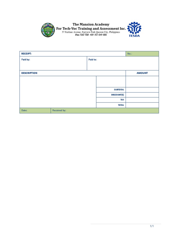 Receipt Template for Training Academy | PDF