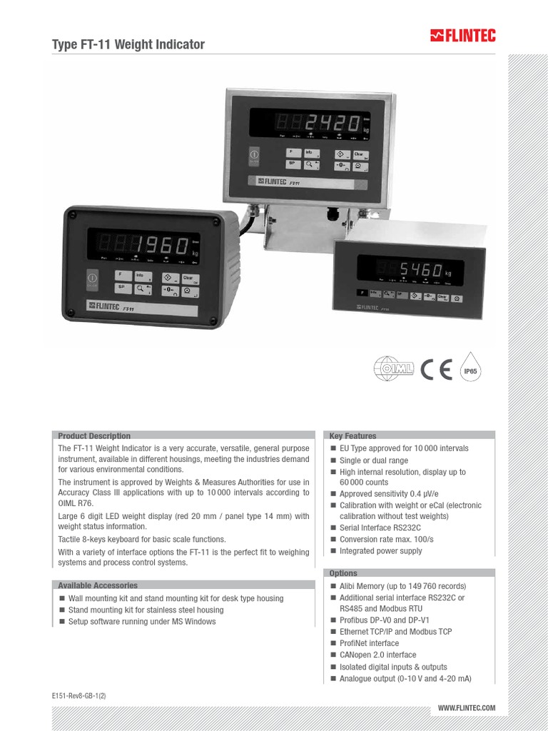 FT 11 Indicator Datasheet en PDF Calibration Analog To Digital