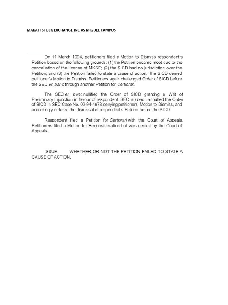 Makati Stock Exchange Inc Vs Miguel Campos PDF