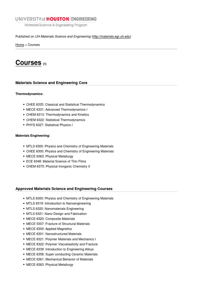 UH Materials Science and Engineering - Courses - 2016-03-23 | PDF ...