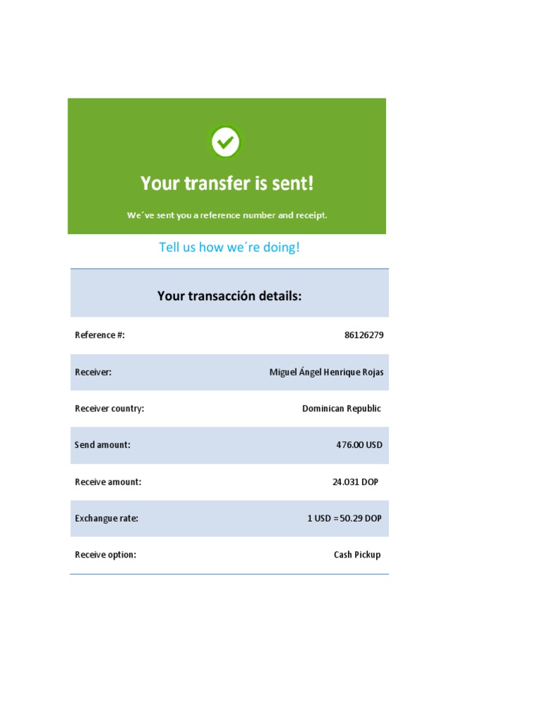 Transaction Details for Cash Pickup | PDF