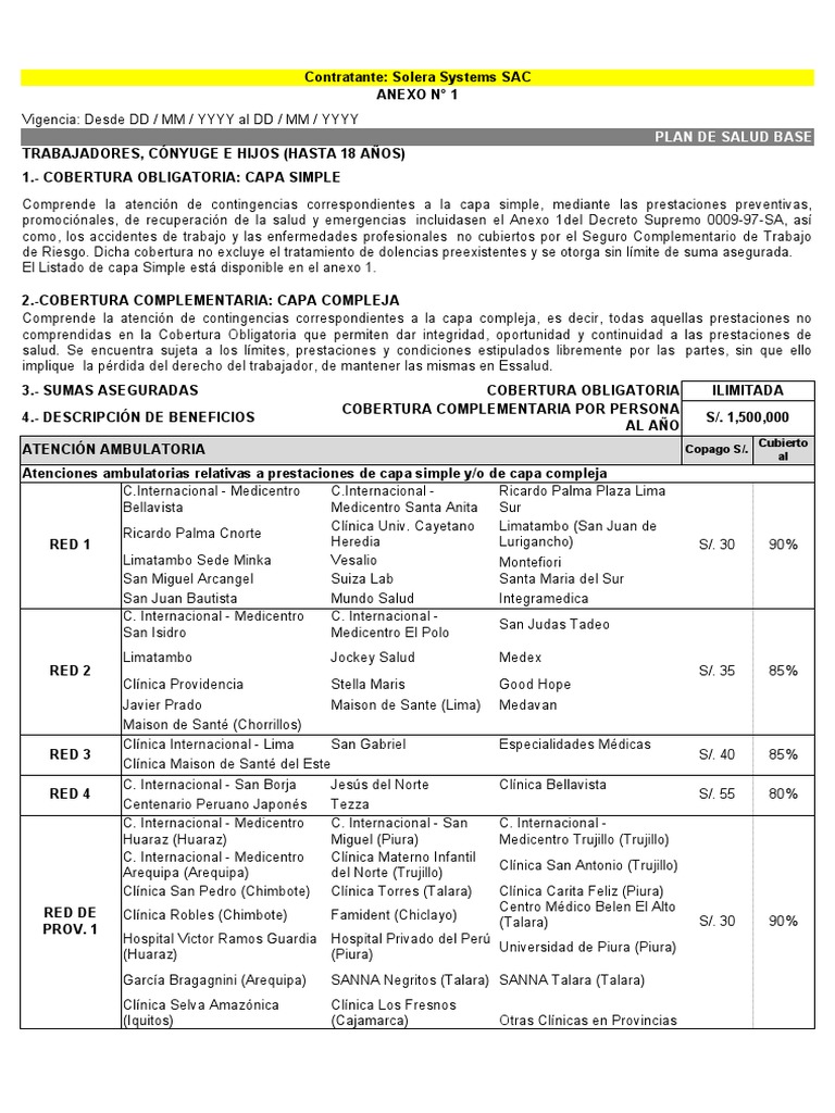 Solera EPS Rimac Plan Base PDF | Descargar gratis PDF | Lima | Perú