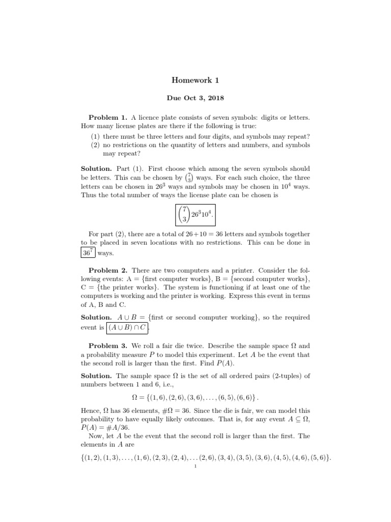 Solutions to Six Probability and Combinatorics Problems PDF