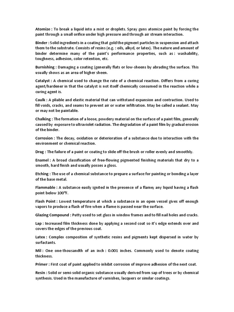 Dictionary of Paint Terminology PDF Varnish Paint