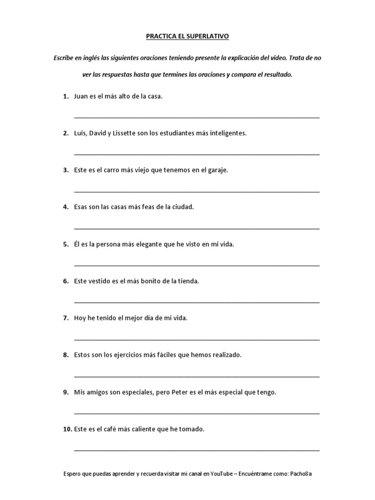 Práctica - El Superlativo en Ingles | PDF