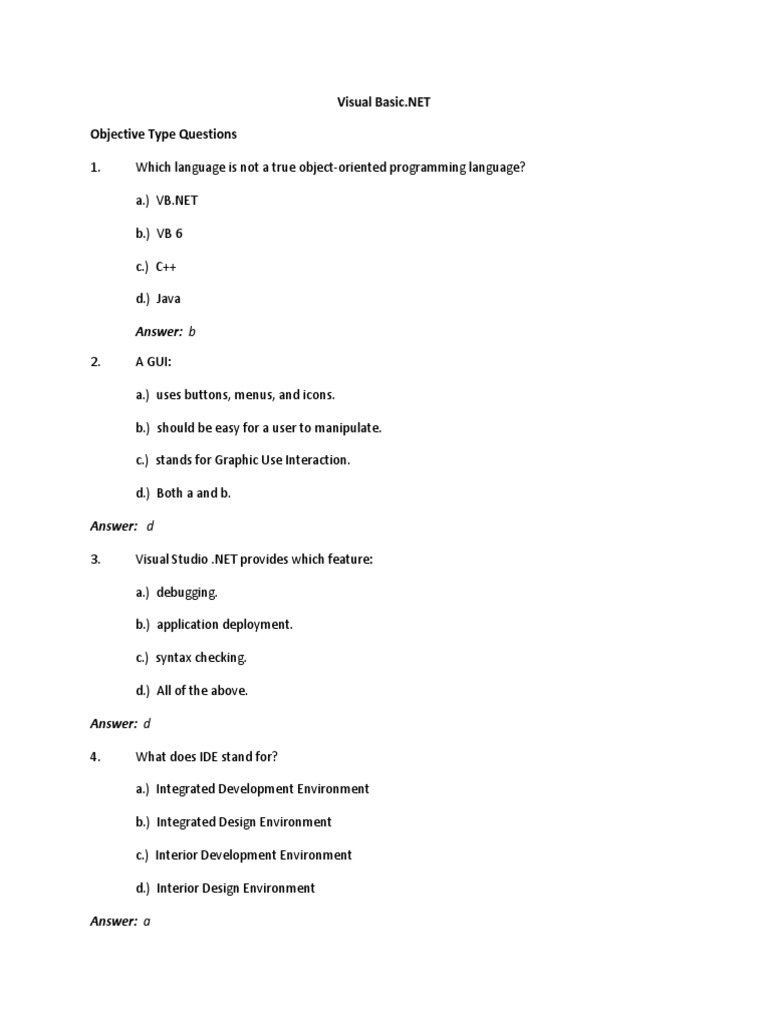 Objective Type Questions: Answer: B | PDF | Parameter (Computer ...