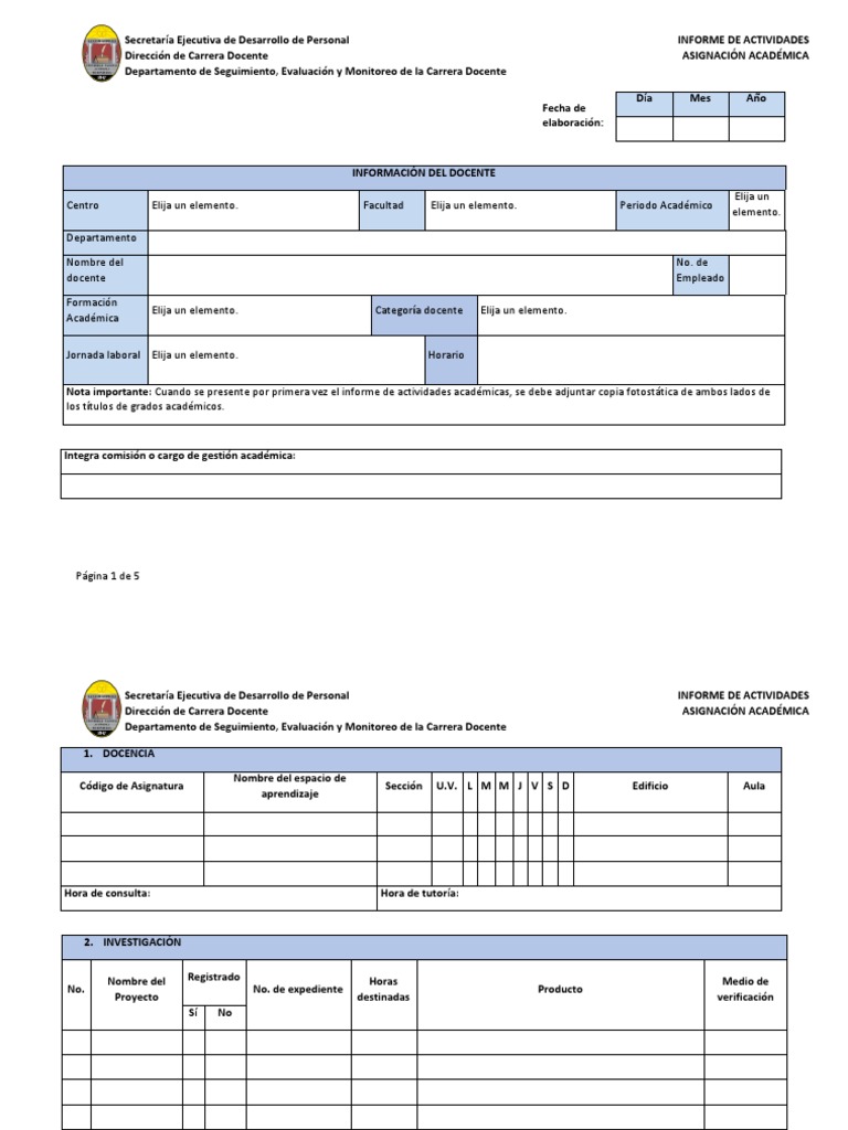 Formato Informe de Actividades Asignacion Academica