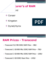 Manufacturer's of RAM: Transcend Corsair Kingston Dynet/Hynix