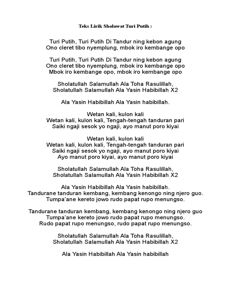 Teks Lirik Sholawat Turi Putih Pdf