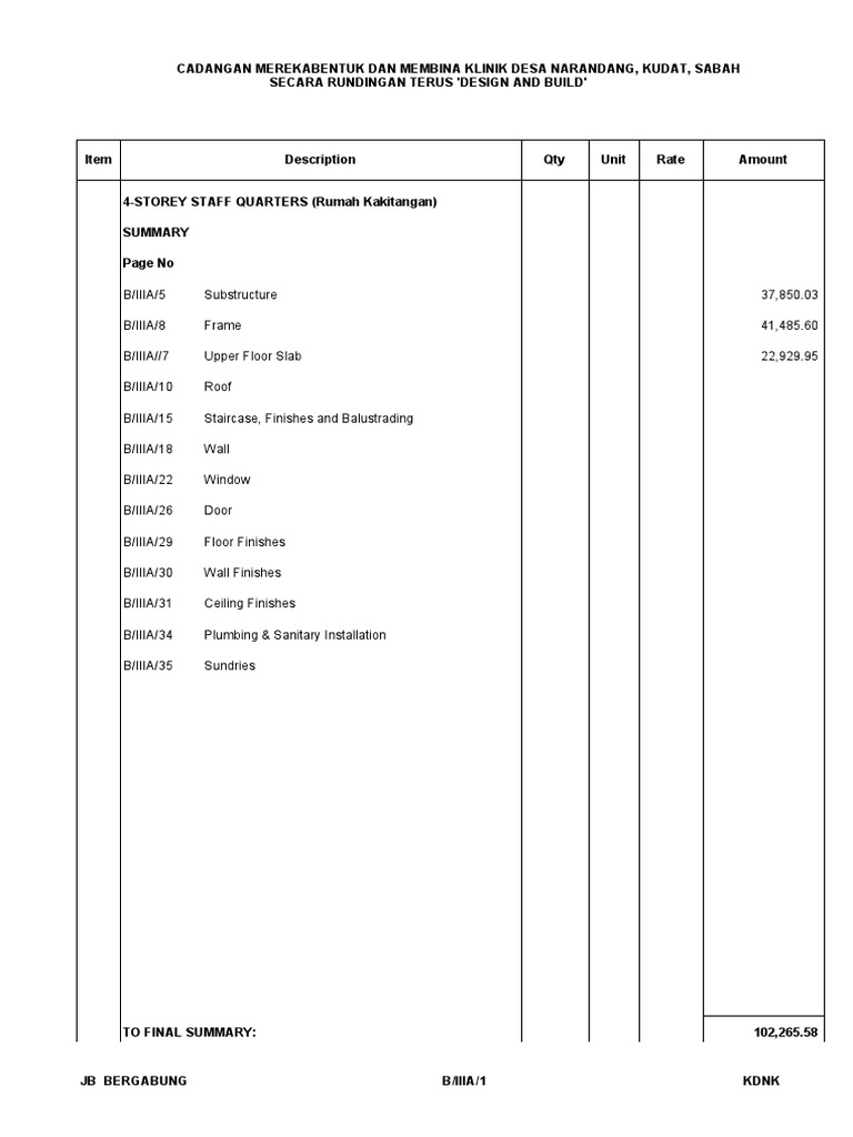 Sample BQ For c3381 Julai2010 | PDF | Stairs | Deep Foundation