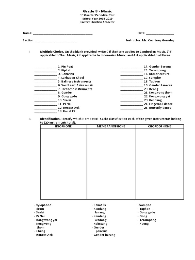 Southeast Asian Music Test Grade 8 | PDF | Musical Instruments ...