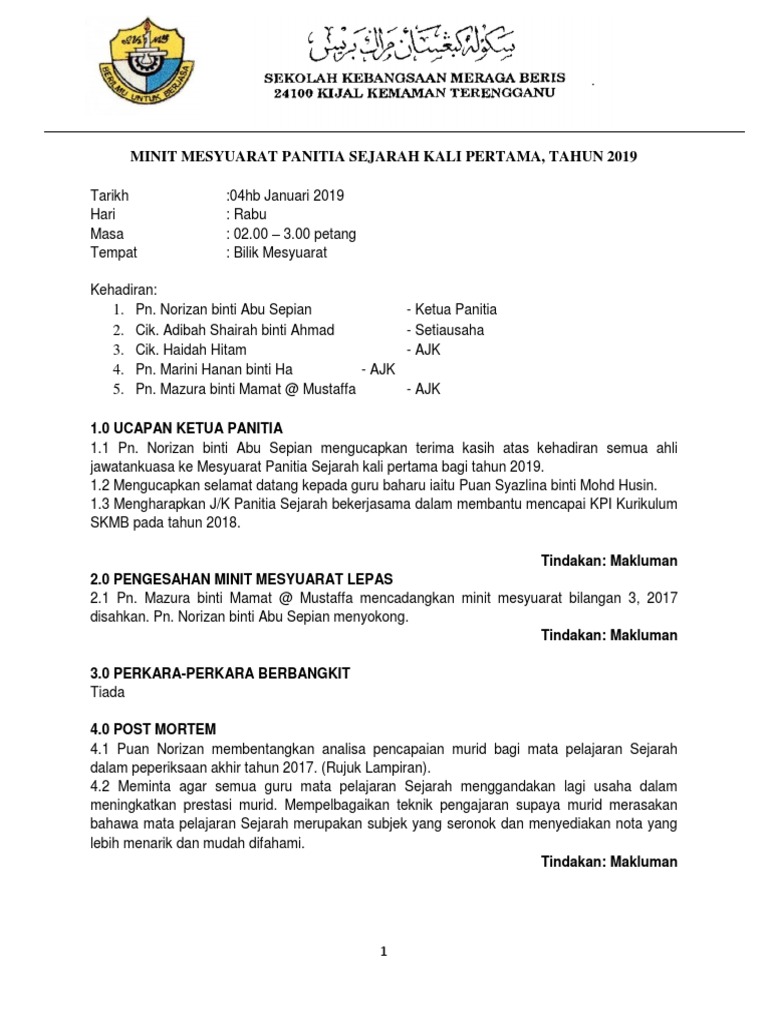 Minit Mesyuarat Kali Ke 1 2019