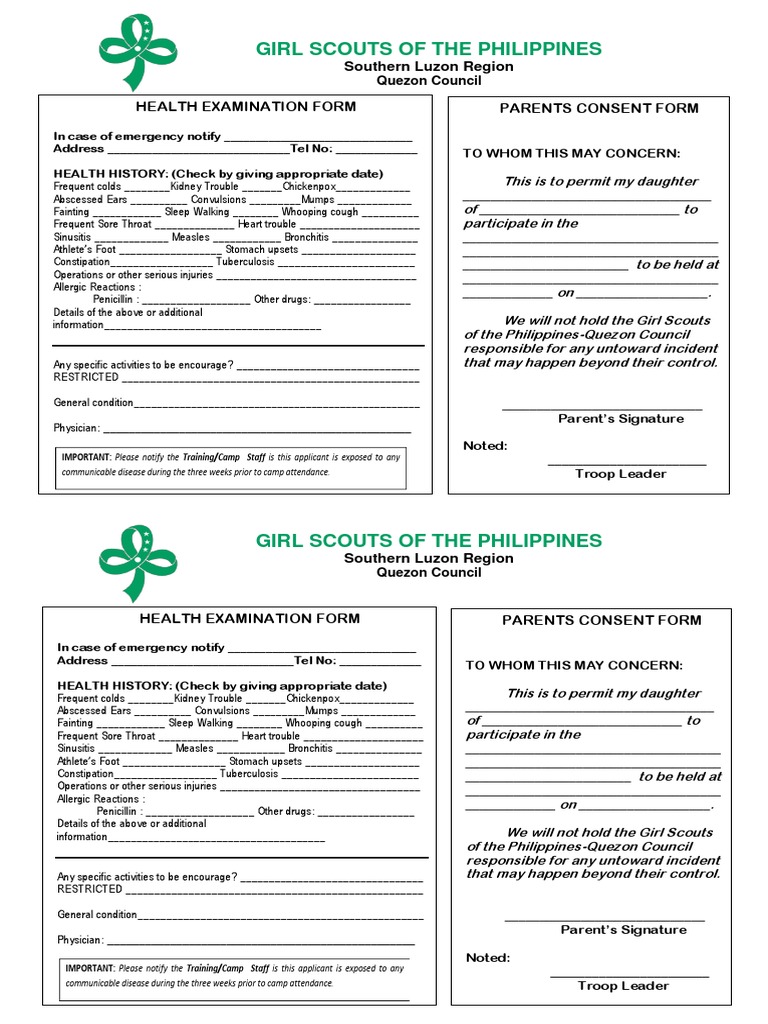 Girl Scouts of The Philippines Permit | PDF | Common Cold | Epidemiology