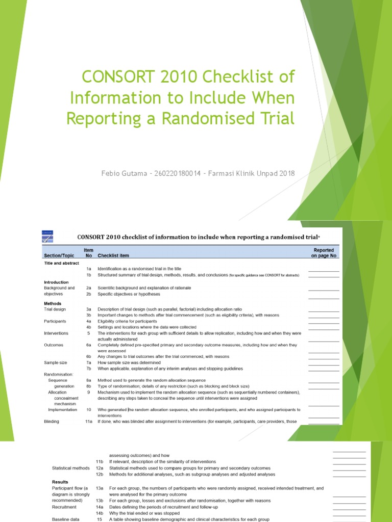 CONSORT 2010 Checklist of Information To Include When Reporting A ...