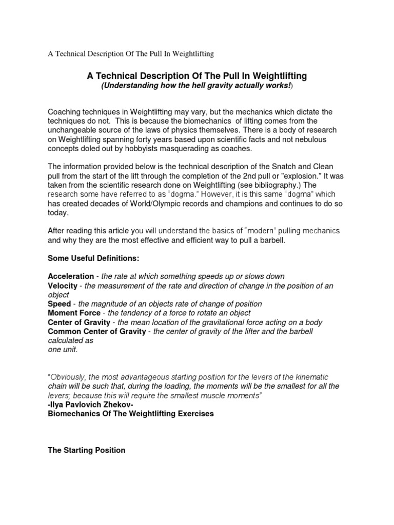 Weightlifting Pull Mechanics Guide | PDF | Physics | Mechanics
