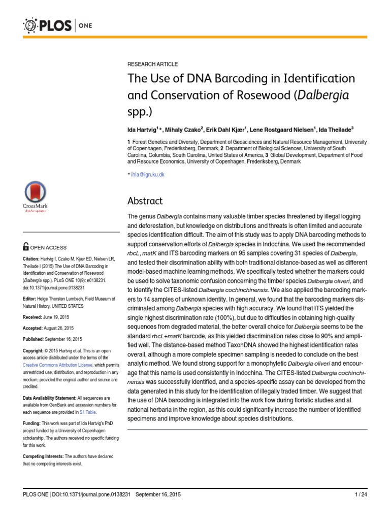 The Use of DNA Barcoding in Identification and Conservation of Rosewood ...