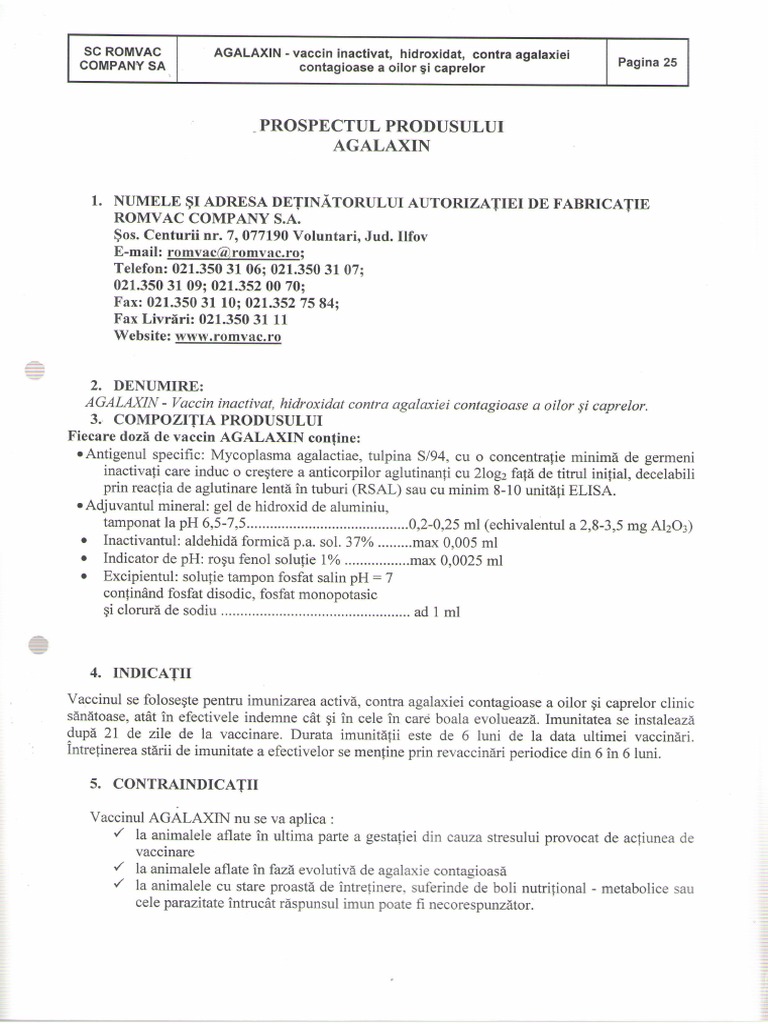 Agalaxin: Vaccin pentru Ovine și Caprine | PDF