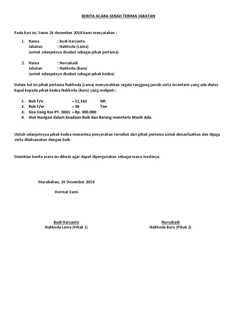 Berita Acara Serah Terima Jabatan