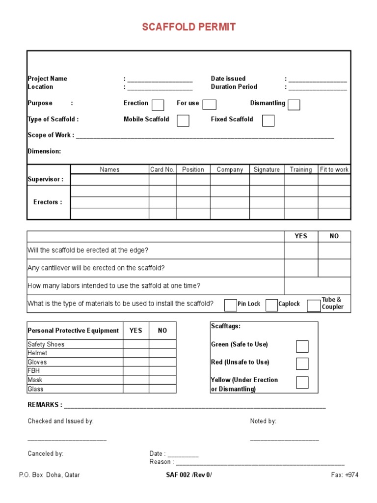 Scaffold Permit1 PDF Scaffolding Equipment