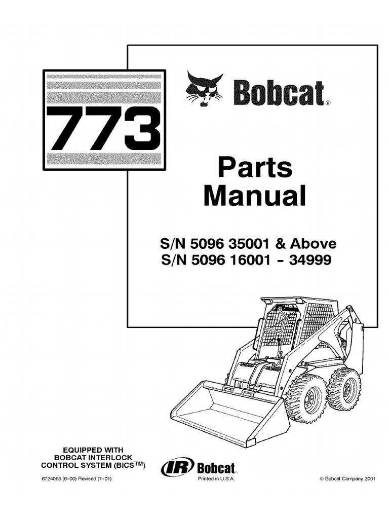 Bobcat 773 F Series Skid Steer Loader Parts Catalogue Manual