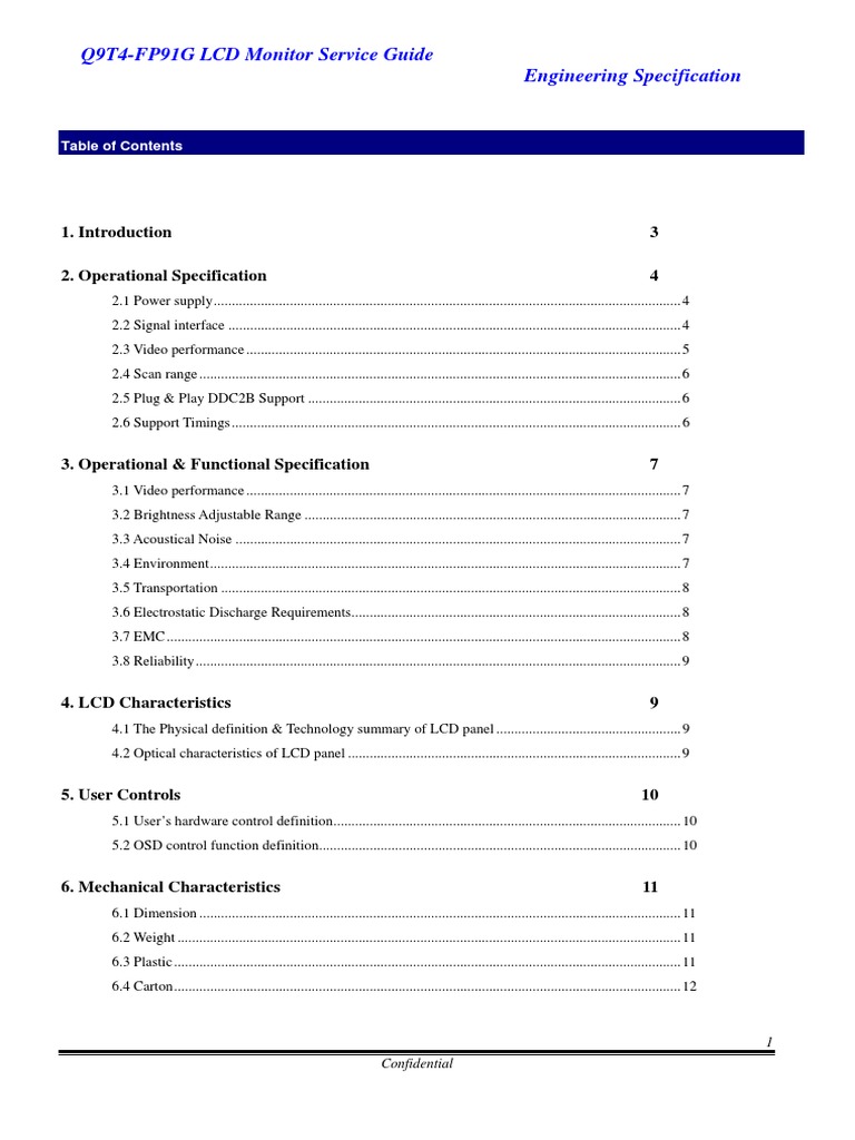 Q9T4-FP91G-engineering Specification PDF | PDF | Thin Film Transistor ...